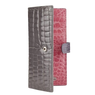 Crocodile button wallet Grey/Baby pink